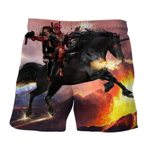 Funny Deadpool On Unicorn 3D Printed Shorts