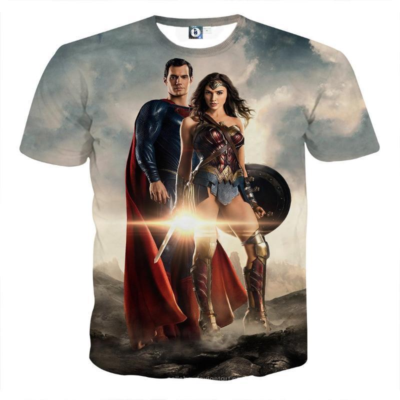 Justice League 3D Printed Superman & Wonder Woman T Shirt