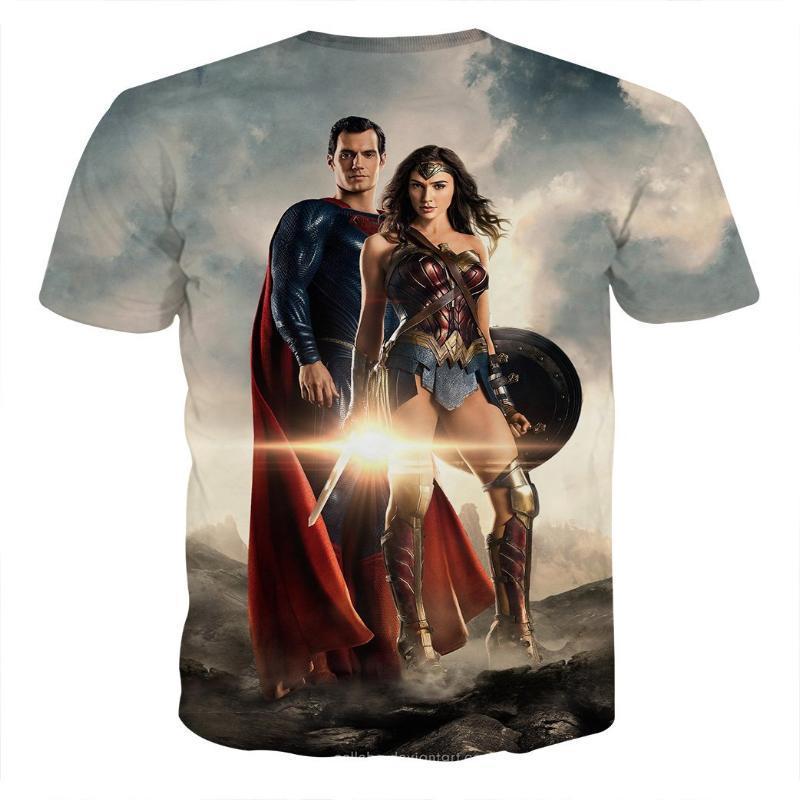 Justice League 3D Printed Superman & Wonder Woman T Shirt