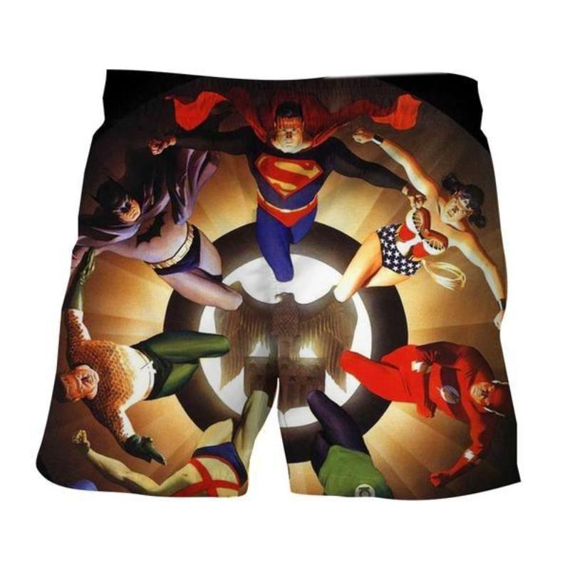 Justice League Yellow Black 3D Printed Justice League Shorts