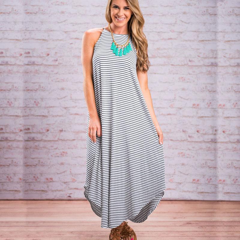 Long Striped Fashion Maternity Dress