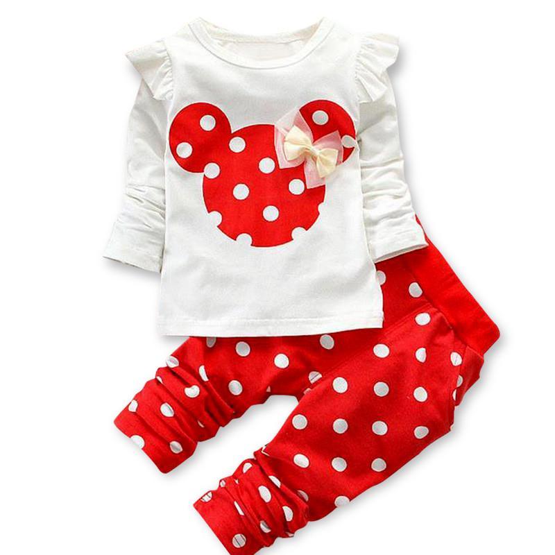 Minni Mouse Printed 2 Piece Clothes For Baby Girls