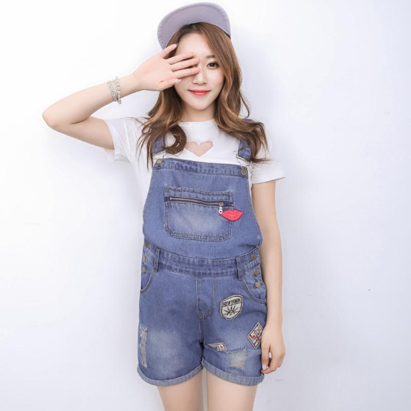 Pregnant Women Washed Short Jeans Jumpsuit