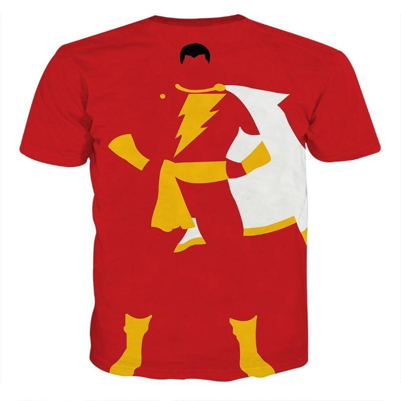 Red and Yellow 3D Printed Shazam T Shirt
