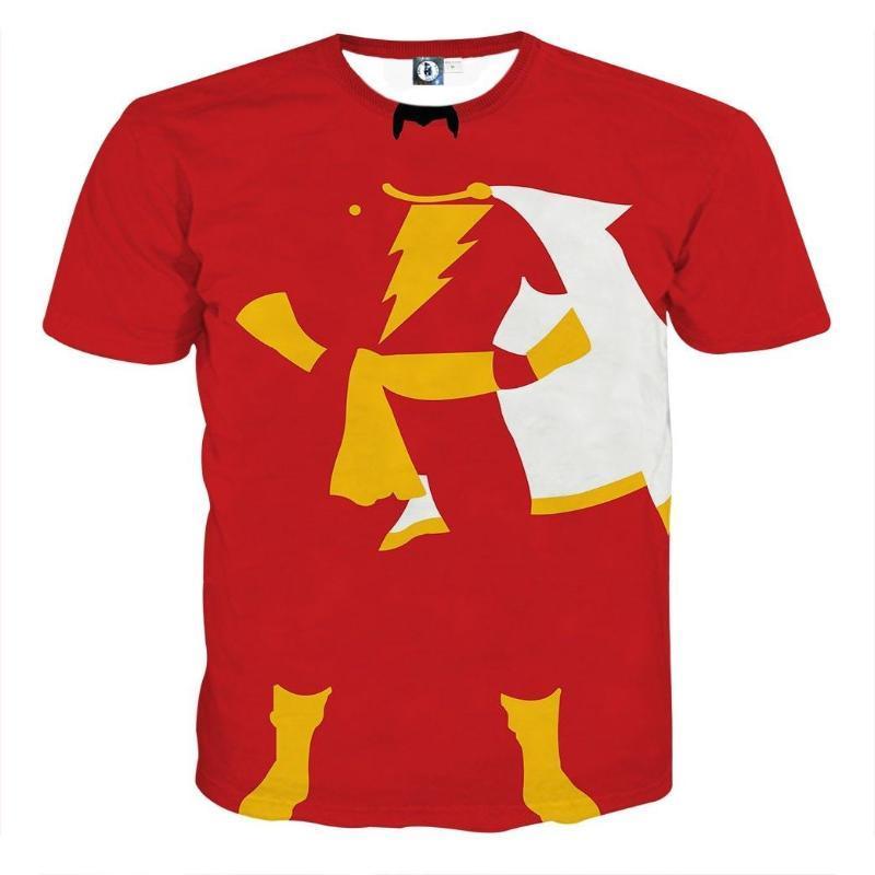 Red and Yellow 3D Printed Shazam T Shirt