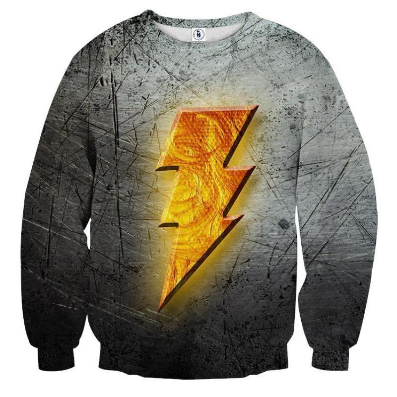Shazam Grey Crewneck Bolt 3D Printed Shazam Sweatshirt