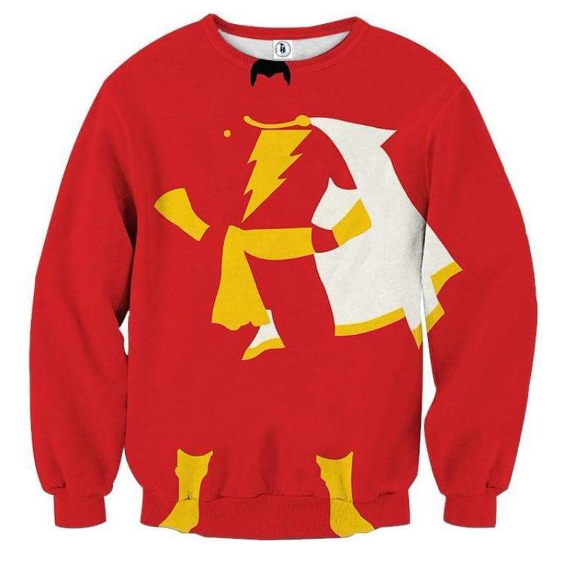 Shazam Red and Yellow Crewneck 3D Printed Shazam Sweatshirt
