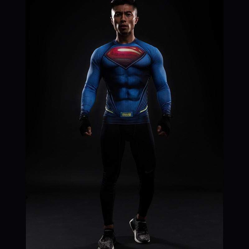 Superman Blue 3D Printed Superman Long Sleeve Shirt