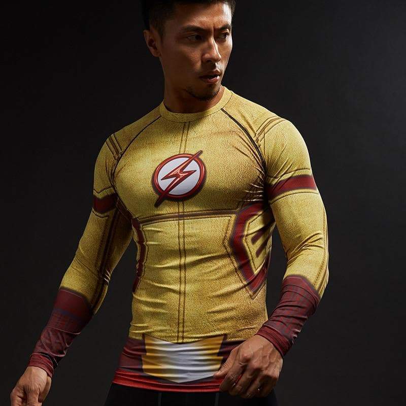 Yellow & Red 3D Printed The Flash Long Sleeve Shirt