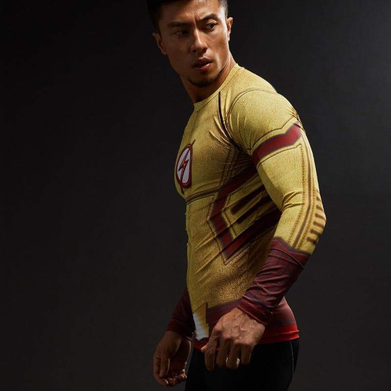 Yellow & Red 3D Printed The Flash Long Sleeve Shirt