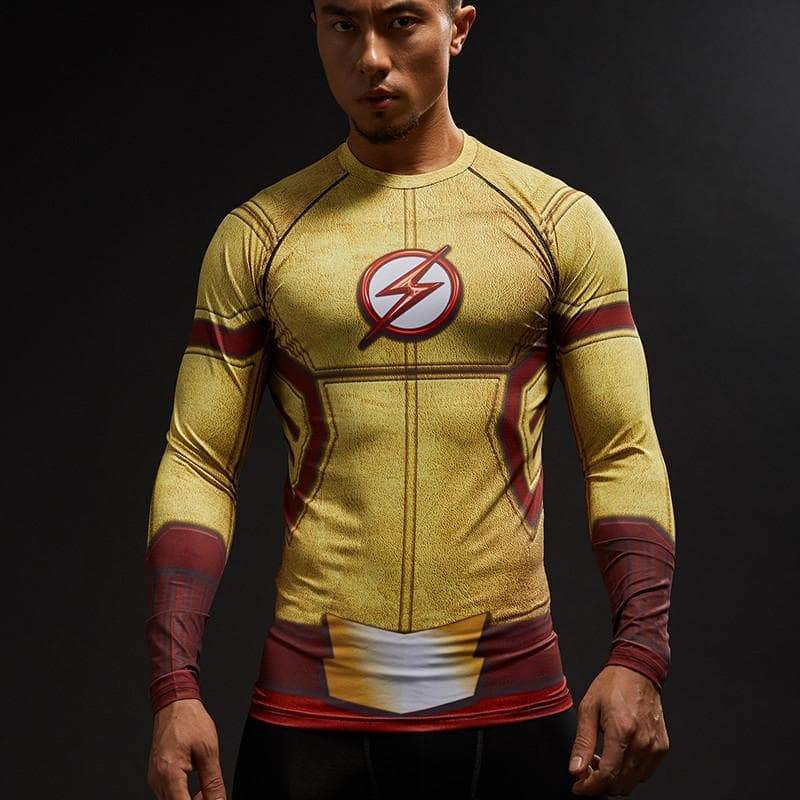 Yellow & Red 3D Printed The Flash Long Sleeve Shirt