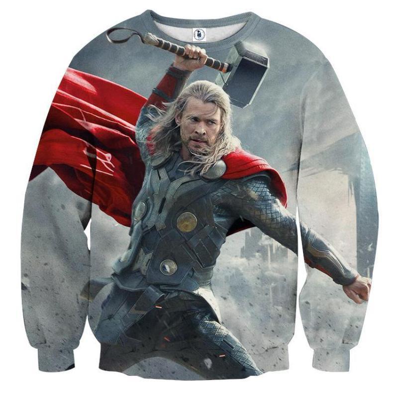 Thor Hammering Down Crewneck 3D Printed Thor Sweatshirts