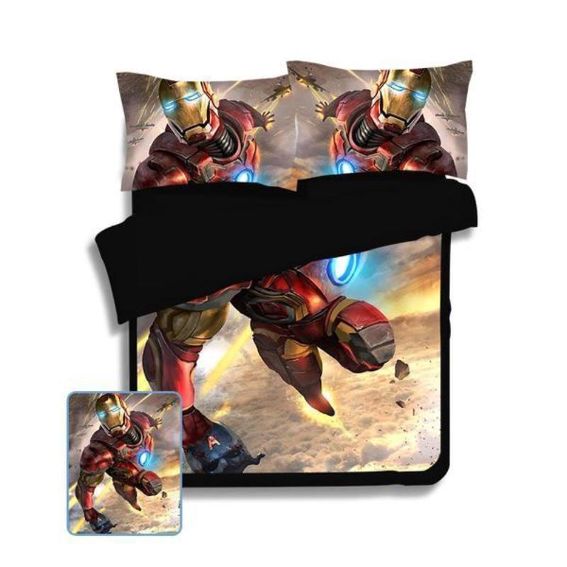 White & Orange Iron Man Bed Set